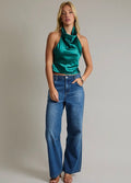 Cowl neck satin top with strap- emerald