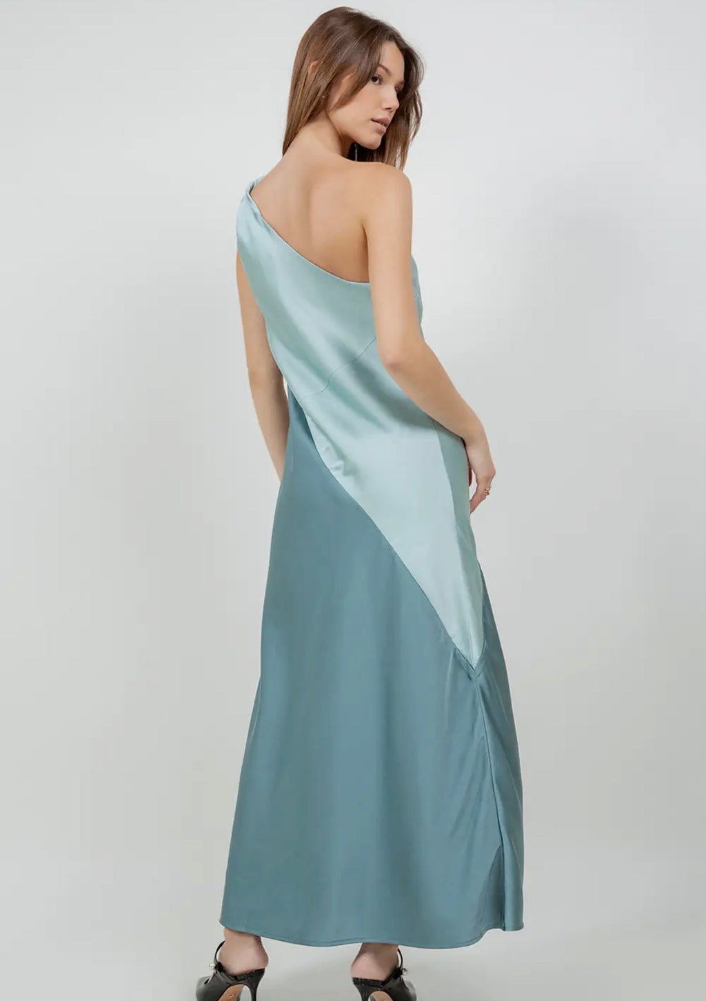 Contrast silk maxi- blue
