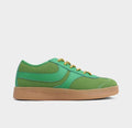 Earth tone sneaker with yellow laces