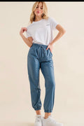 PU leather jogger- blue jay