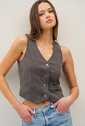 Classic cut button up vest- charcoal