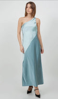 Contrast silk maxi- blue