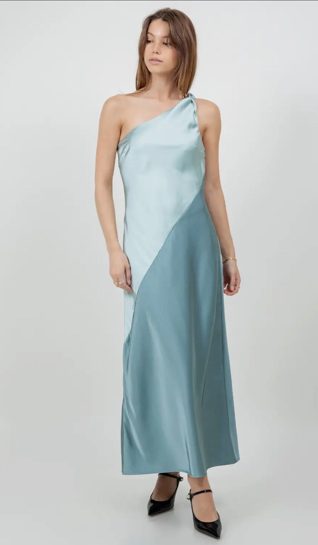 Contrast silk maxi- blue