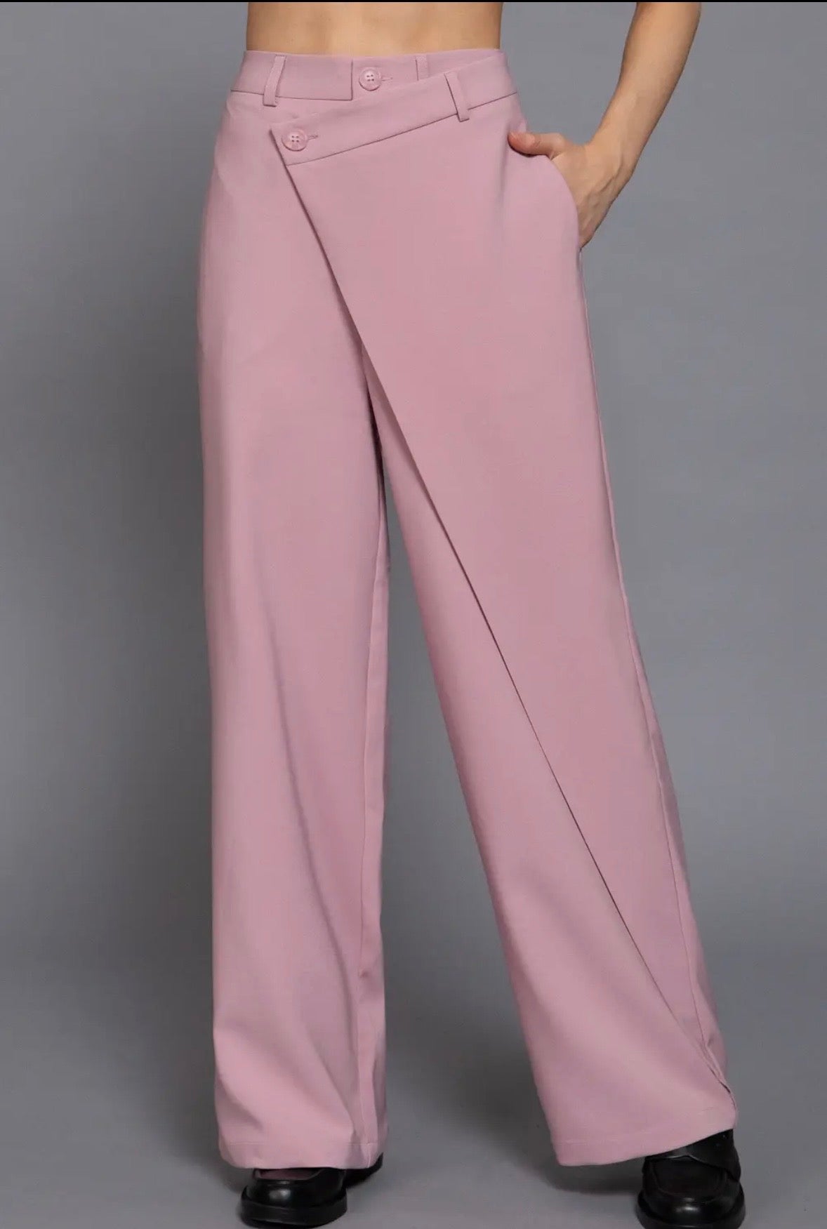 Asymmetrical wrap long pants- pink