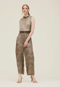 Ruffle neck silky jumpsuit- black gold