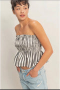 Striped smocked bandeau- black